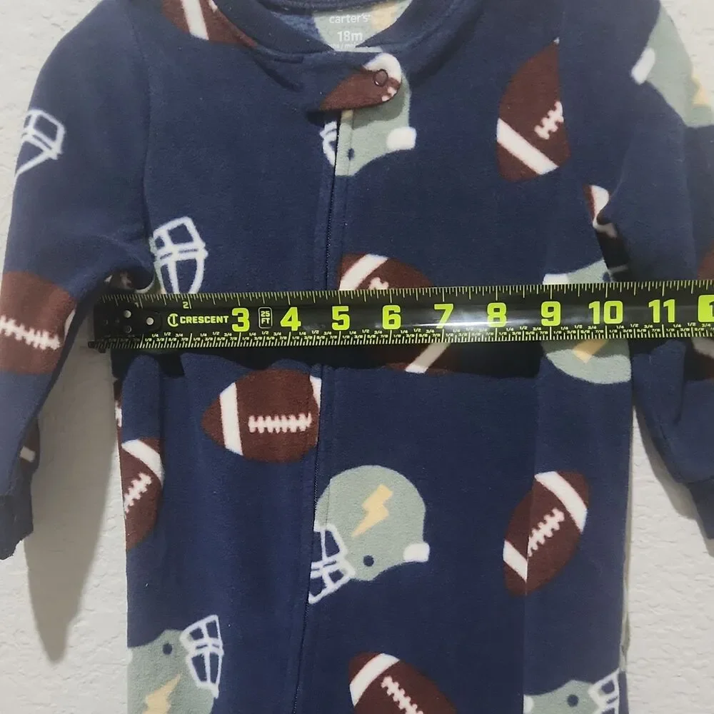 Carter's 18M Fleece Footed Pajamas Dino Sports Print Zip One Piece‎ Baby Sleeper